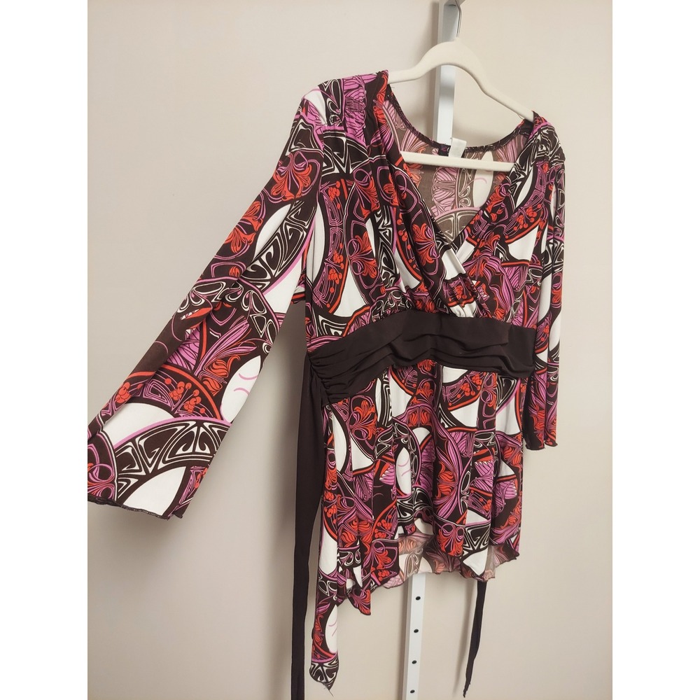 Cocomo Plus Size Y2k Top Geometric Medallion Empire Waist 1X Boho Psychedelic
